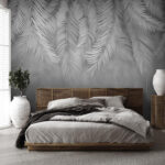 Fototapeten Elegantes silbernes Palmblattdesign.