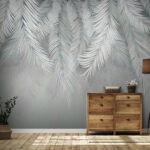 Fototapeten Elegantes Muster aus weißen Palmenblättern