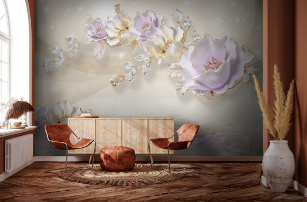 Fototapeten Zarte Blumen mit funkelnden Akzenten