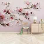 Fototapeten Rosa Magnolien auf eleganten Zweigen.
