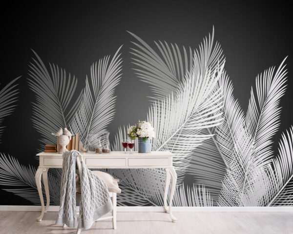 Fototapeten Weiße Federn auf schwarzem Hintergrund