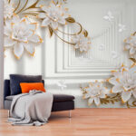 Fototapeten Weiße und orangefarbene Blume