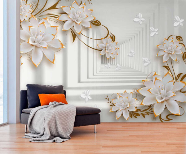 Weiße und orangefarbene Blume Fototapeten Weiße und orangefarbene Blume