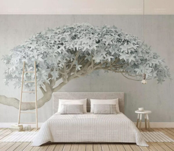 Abstrakter Baum mit weißem Laub Fototapeten Abstrakter Baum mit weißem Laub