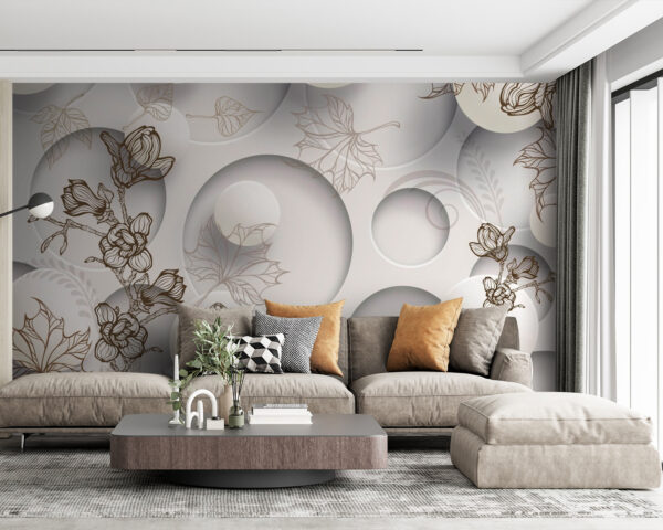 Fototapeten Tapete mit Kreisen und Blumen