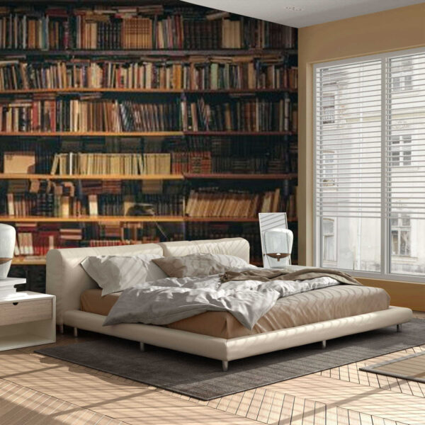 Reihe von Büchern in einem Regal Fototapeten Reihe von Büchern in einem Regal