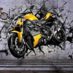 Fototapeten Das Motorrad durchbricht die Wand.