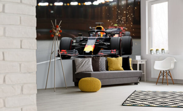 Ein F1-Wagen rast durch einen Tunnel Fototapeten Ein F1-Wagen rast durch einen Tunnel