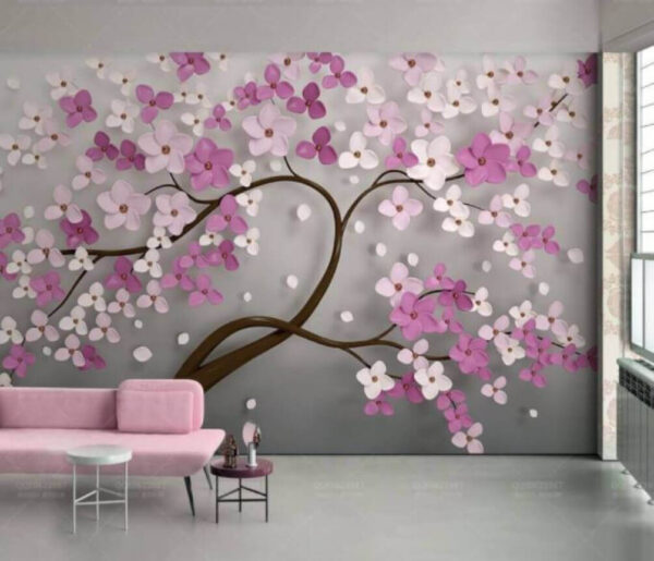 Baum mit rosa und weißen Blüten Fototapeten Baum mit rosa und weißen Blüten