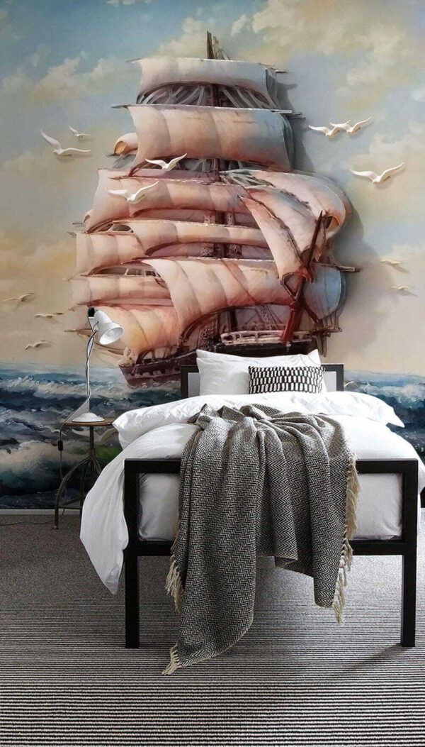 Segelschiff inmitten der Wellen des Ozeans Fototapeten Segelschiff inmitten der Wellen des Ozeans
