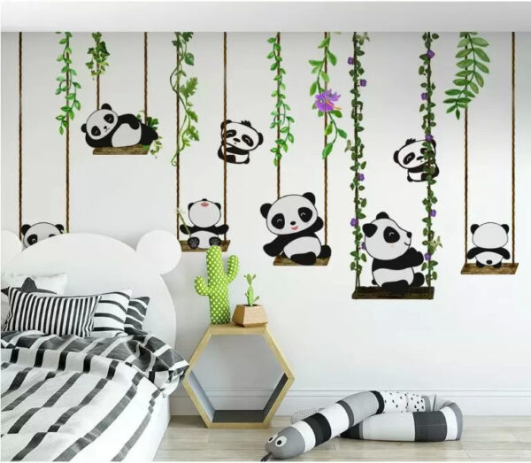 Gruppe von Pandas auf Schaukeln Fototapeten Gruppe von Pandas auf Schaukeln