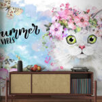 Fototapeten Katze mit Blumen auf dem Kopf