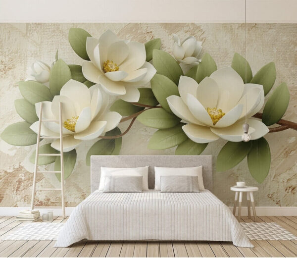 Elegante Blüten mit grünen Blättern Fototapeten Elegante Blüten mit grünen Blättern