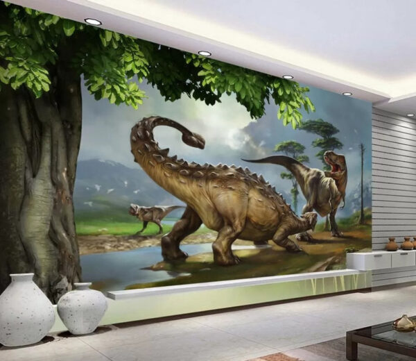 Großer Dinosaurier mit langen Hörnern und langem Schwanz Fototapeten Großer Dinosaurier mit langen Hörnern und langem Schwanz