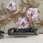 Fototapeten Wanddekoration mit Blumen und Blättern