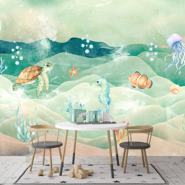 Aquarell einer schwimmenden Schildkröte Fototapeten Aquarell einer schwimmenden Schildkröte