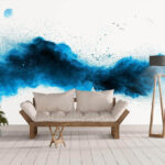 Fototapeten Blaues Pulver Explosion auf einem weißen Hintergrund