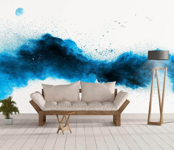 Blaues Pulver Explosion auf einem weißen Hintergrund Fototapeten Blaues Pulver Explosion auf einem weißen Hintergrund