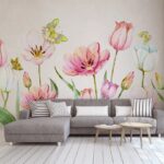 Fototapeten Malerei von Blumen und Schmetterlingen