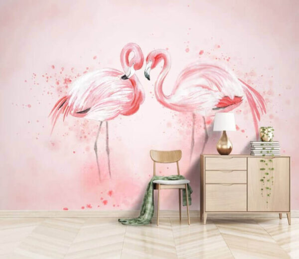 Zwei nebeneinander stehende Flamingos Fototapeten Zwei nebeneinander stehende Flamingos