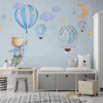 Fototapeten Cartoon Bär hält einen Ballon