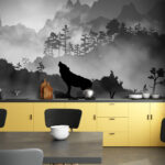 Fototapeten Wolf heult den Mond an