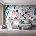 Fototapeten Muster aus Blumen und Blättern