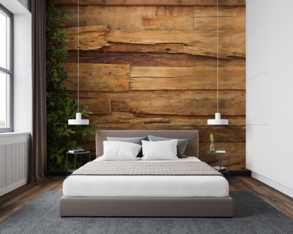 Verwitterte Holzwand mit Grünzeug Fototapeten Verwitterte Holzwand mit Grünzeug