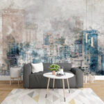 Fototapeten Abstraktes Aquarell der Skyline einer Stadt