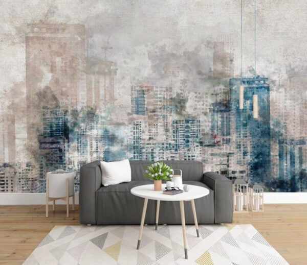 Abstraktes Aquarell der Skyline einer Stadt Fototapeten Abstraktes Aquarell der Skyline einer Stadt