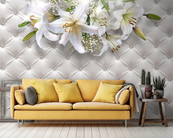 Fototapeten Gruppe von weißen Blumen auf weißem Hintergrund