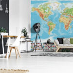 Fototapeten Karte der Welt mit verschiedenen Flaggen