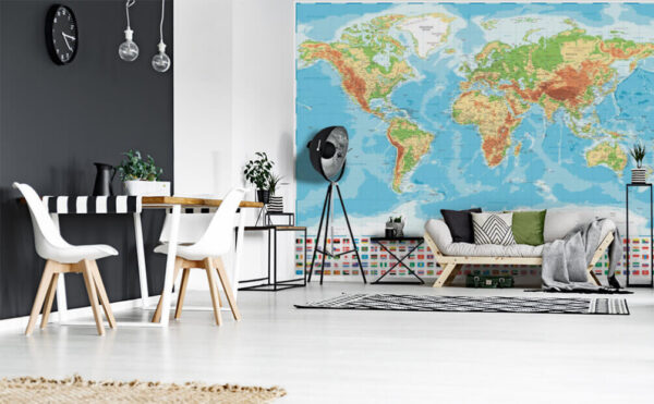 Karte der Welt mit verschiedenen Flaggen Fototapeten Karte der Welt mit verschiedenen Flaggen