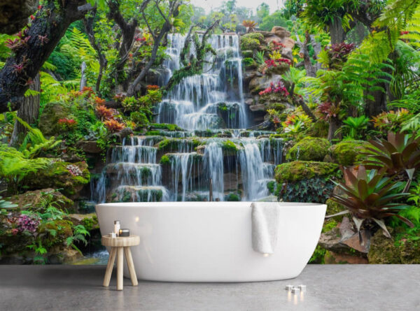 Wasserfall in einem Garten Fototapeten Wasserfall in einem Garten