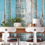 Fototapeten Verwitterter blauer Holzzaun Textur