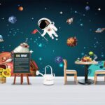 Fototapeten Cartoon-Weltraumszene mit Planeten und Sternen