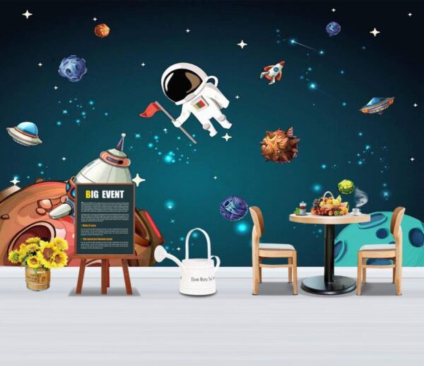 Cartoon-Weltraumszene mit Planeten und Sternen Fototapeten Cartoon-Weltraumszene mit Planeten und Sternen