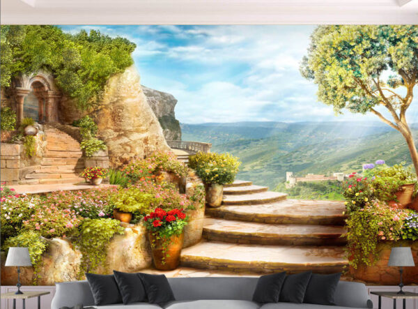 Topf mit roten Blumen Fototapeten Topf mit roten Blumen
