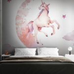 Fototapeten Einhorn auf dem Mond