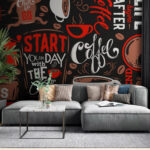 Fototapeten Muster von Kaffeetassen und Kaffeebohnen