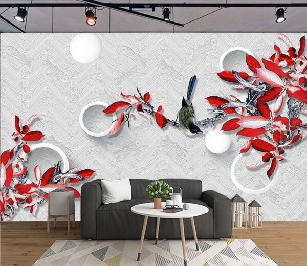 Fototapeten Fototapeten Tapete mit einem Vogel auf einem Ast (Artikelnummer: u05403)