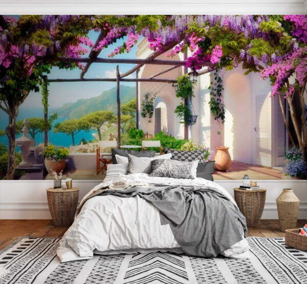 Topf mit lila Blumen Fototapeten Topf mit lila Blumen