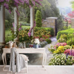 Fototapeten Bezaubernder Gartenweg mit Blumen.