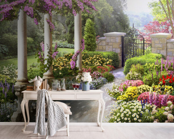 Bezaubernder Gartenweg mit Blumen Fototapeten Bezaubernder Gartenweg mit Blumen