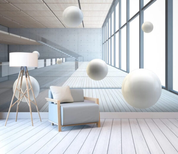 Weißer Ball auf einem Holzboden Fototapeten Weißer Ball auf einem Holzboden