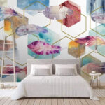 Fototapeten Bunte Federn und Sechsecke