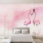 Fototapeten Zwei Flamingos mit Krone und Krönchen auf dem Kopf
