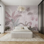 Fototapeten Botanisches Design mit pastellfarbenen Blättern.
