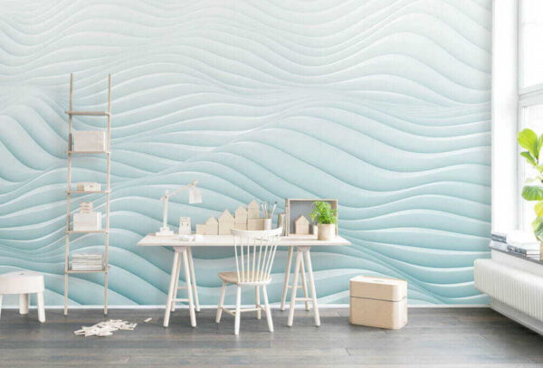 Fototapeten Weiß und blau gewelltes Muster