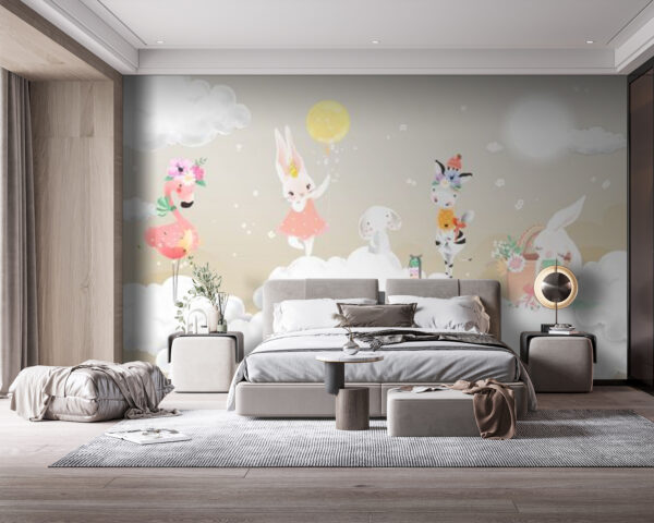 Fototapeten Gruppe von Tieren auf Wolken